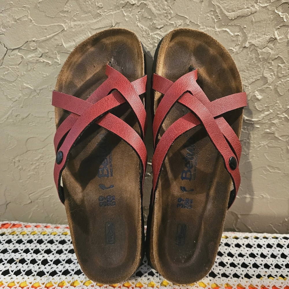 Birkenstock Betula Vinja Red Soft Cork Footbed Leather Strappy Sandals Shoes 39 - Picture 3 of 16